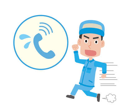 Worker running on SOS phoneのイラスト素材