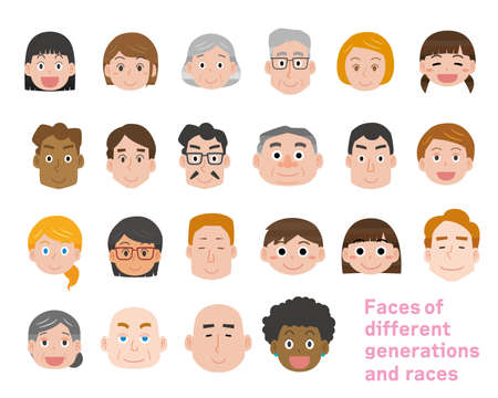 Face icons of various racesのイラスト素材