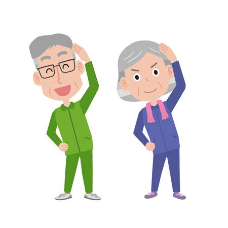 Elderly couple doing gymnasticsの販売画像