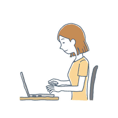 Woman working PC at homeのイラスト素材