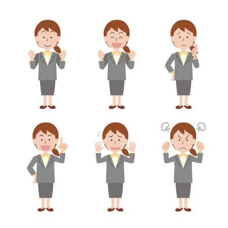 Female Office Worker Facial Expression Pose Setのイラスト素材