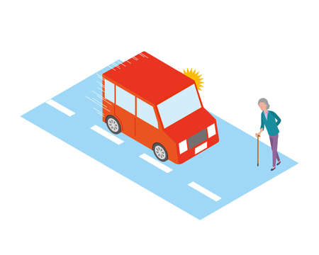 A car running with an elderly woman crossing a drivewayのイラスト素材