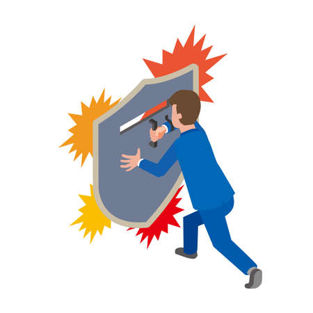 Male office worker defending with shield 2のイラスト素材