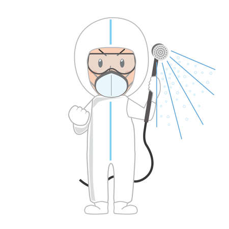 Contractors wearing protective clothing for decontamination disinfection and insecticide pest controlのイラスト素材