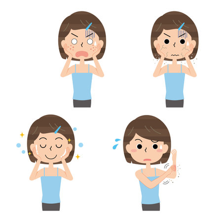 Set of female illustrations with skin troublesのイラスト素材