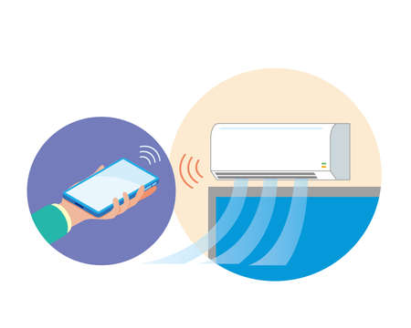 Image of smart home appliances in smartphones and air conditionersのイラスト素材