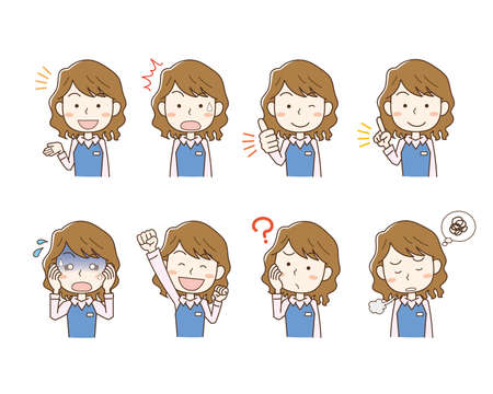 Young female office worker's facial expression pose illustration setのイラスト素材