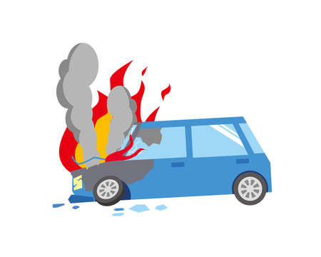 a car that causes an accident and bursts into flamesのイラスト素材
