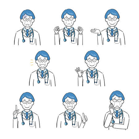 Expression pose set of middle-aged male doctorのイラスト素材