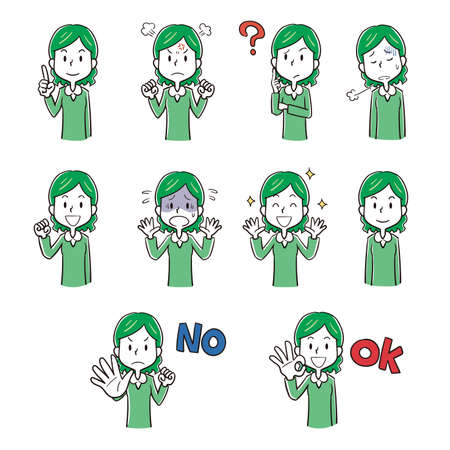 Female Pose Facial Expression Setのイラスト素材