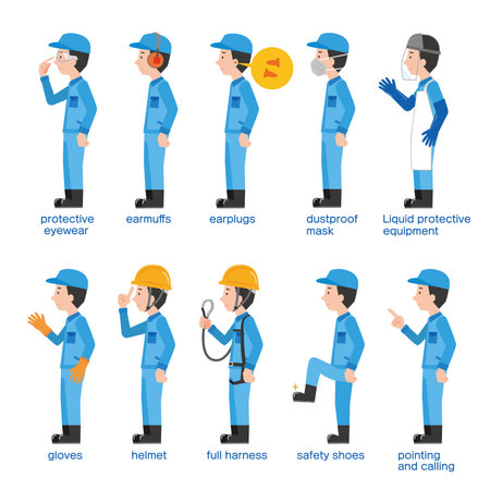 Worker's safety protective equipment wearing illustration set 2のイラスト素材