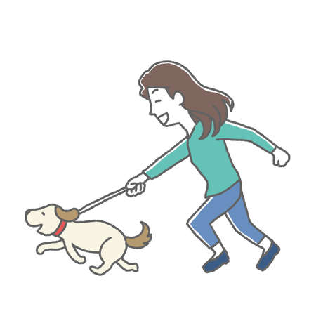 Woman walking dogのイラスト素材