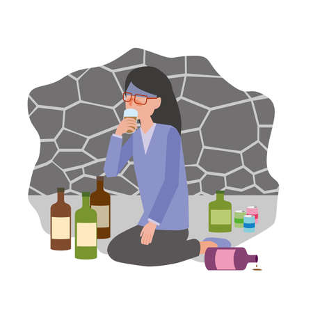 a woman who is an alcoholicのイラスト素材