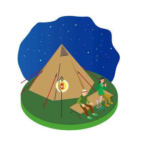 Two camping people and the night skyのイラスト素材