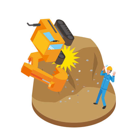 Excavator car fall accidentのイラスト素材