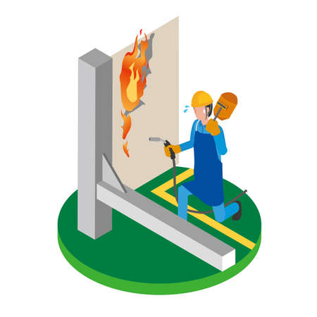 Fire accident during welding workのイラスト素材