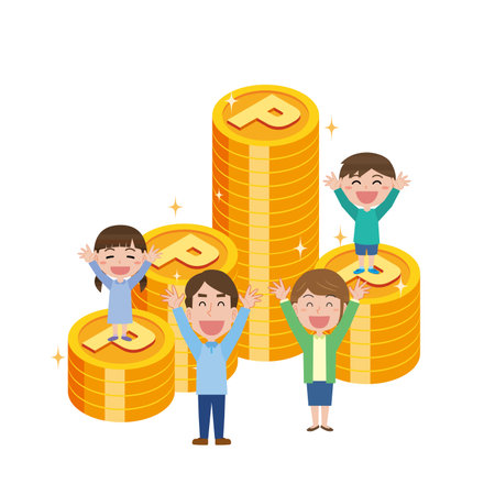 Families rejoice at the points campaignのイラスト素材