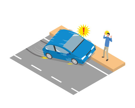 Illustration of a traffic accident that gets on the sidewalk due to driving errorのイラスト素材
