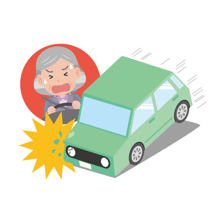 Traffic accident of a car driven by an elderly womanのイラスト素材