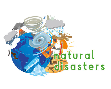 Various Natural Disasters and the Earthのイラスト素材