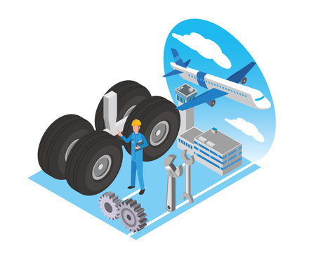 Male mechanic servicing aircraftのイラスト素材