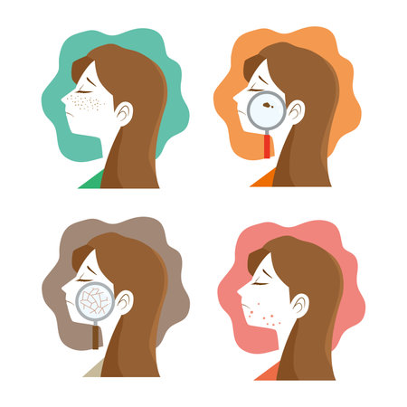 Female profile skin trouble illustration setのイラスト素材
