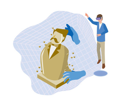 Man wearing VR goggles making sculptureのイラスト素材