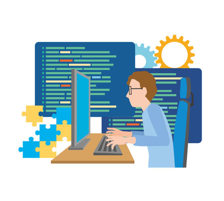 Image illustration of a man programmingのイラスト素材