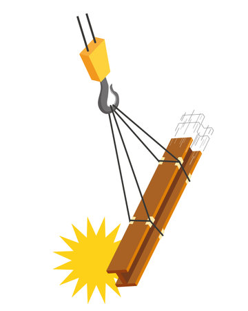 Steel materials that fall off due to load slip when lifting by craneのイラスト素材