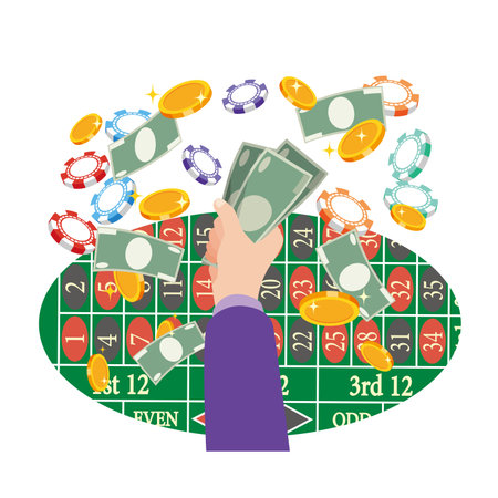 Casino Roulette Table and Money Grabbing Handsのイラスト素材