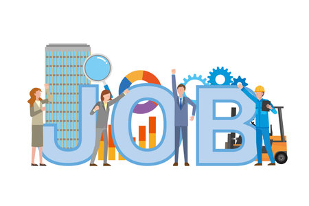 The word "JOB" and the people who work thereのイラスト素材