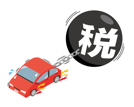 Image illustration of a heavy burden of automobile taxのイラスト素材