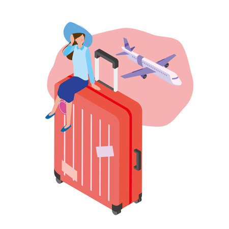 Woman traveling by planeのイラスト素材