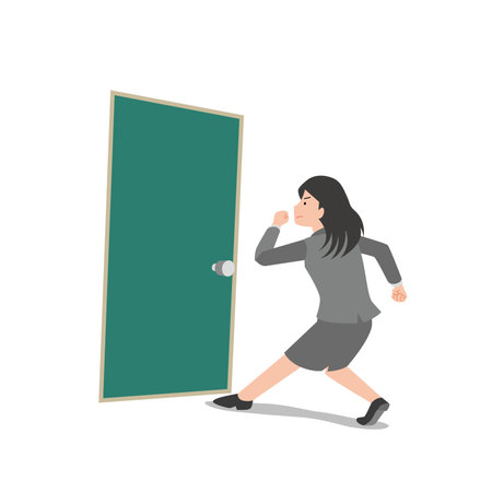 Woman standing in front of the doorのイラスト素材