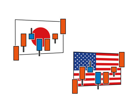 Japanese and American stock pricesのイラスト素材
