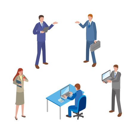 Illustration of working people in suitsのイラスト素材