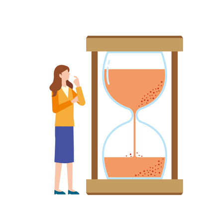 Woman looking at hourglassのイラスト素材