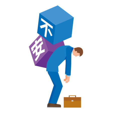 A man who seems to be overwhelmed by anxietyのイラスト素材