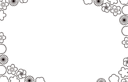 Black and white floral Japanese frameのイラスト素材