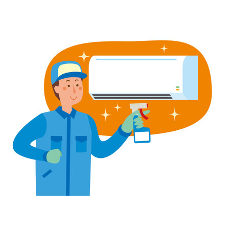 Male worker cleaning air conditionerのイラスト素材
