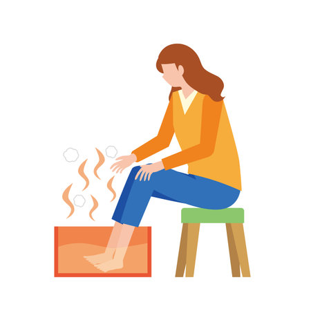 A woman warming her feet in a foot bathのイラスト素材