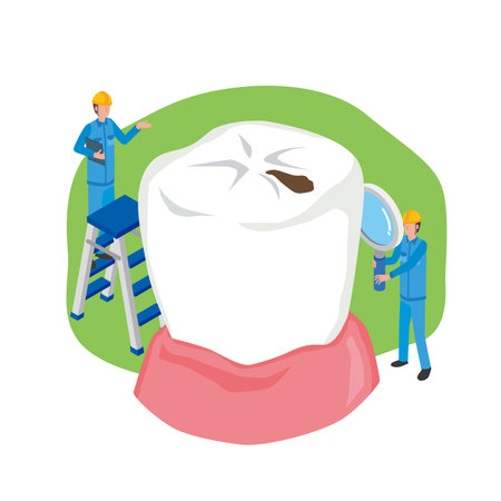 Illustration of dental caries examination and treatmentのイラスト素材