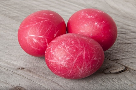 Easter eggs on wooden backgroundの写真素材