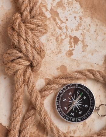 knot and compass on old paper backgroundの写真素材
