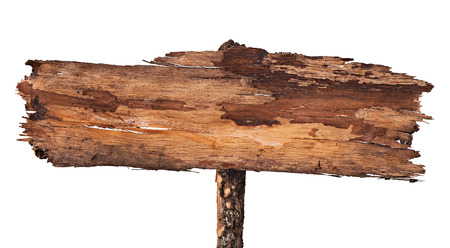 Old wooden billboard isolated on white background.の写真素材