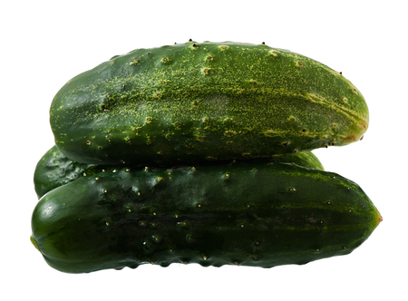 Green cucumbers isolated on white background.の写真素材