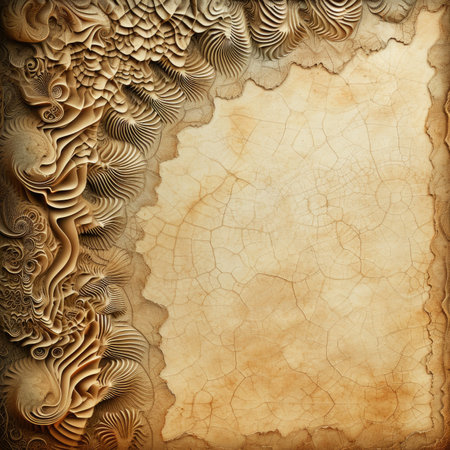 Abstract fractal background. Computer-generated image. Digital art. Old paper textures and ornaments.の素材