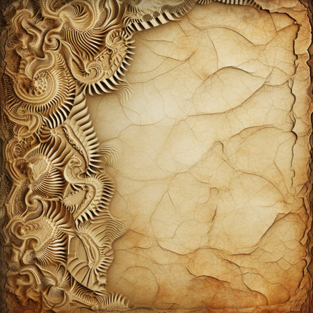 Abstract fractal background. Computer-generated image. Digital art. Old paper textures and ornaments.の素材