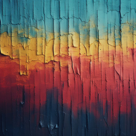Old painted wood wall - texture or background. Blue, red and yellow paint.の素材