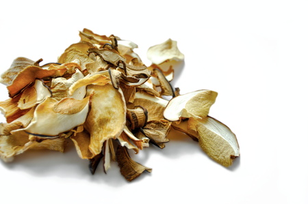 close up of dried mushrooms, isolatedの写真素材